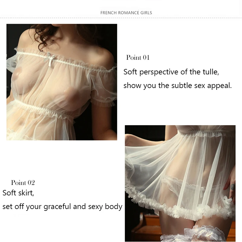 Woman Sexy Lingerie Nightdress Dress Underpants Gauze Off Shoulder Bowknot Perspective Exotic Set Couple Flirting Sexual 3 | Тематическая