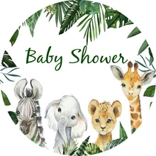 Laeacco Baby Shower Birthday Party Round Backdrop Photography Wild Animal Safari Jungle Party Customized Circle Photo Background
