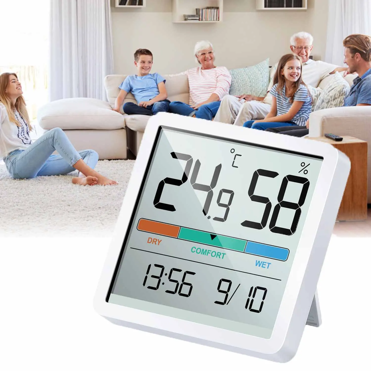 Цифровой термометр с ЖК дисплеем терморегулятор гигрометр часы для помещений