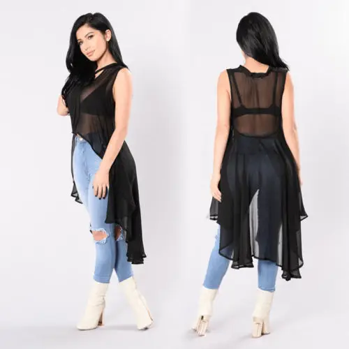 Модная новинка женская Свободная Повседневная футболка без рукавов летние