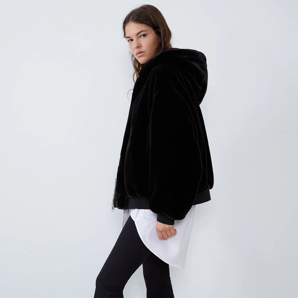 ZA Женская двусторонняя теплая куртка зимняя повседневная Свободная из