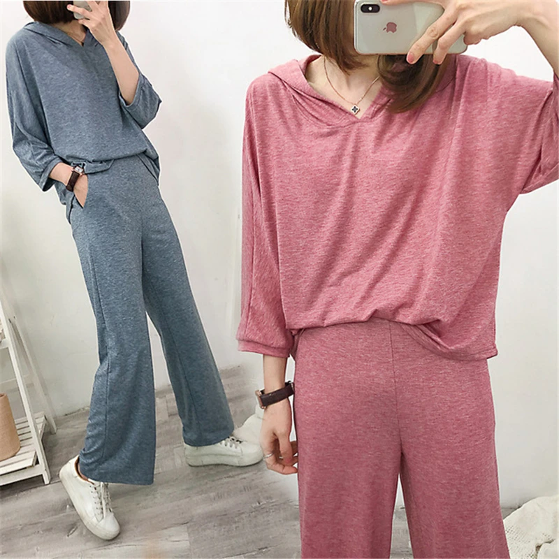 

Home service sports suit spring new Korean two-piece pajamas women loose large size hooded casual clothes pyjamas women 2020