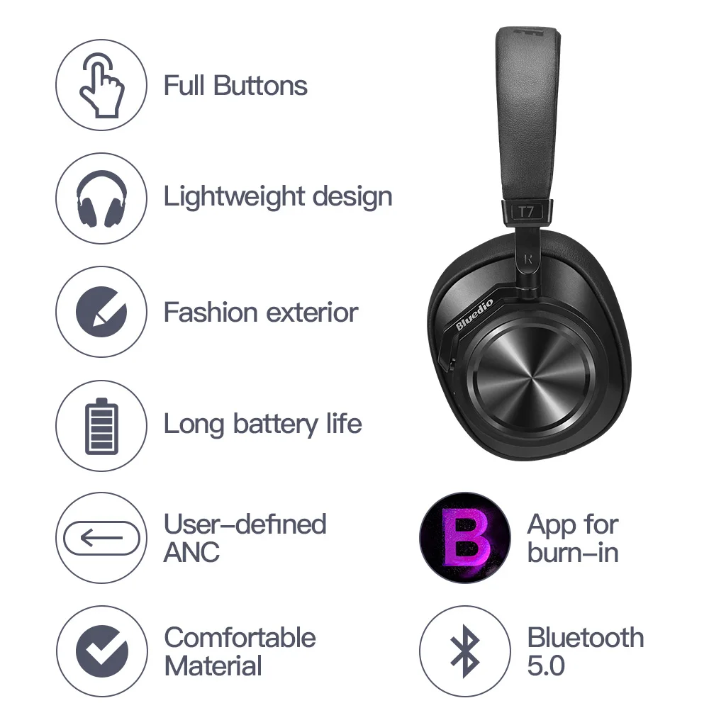Bluedio наушники T7 плюс Смарт Bluetooth 5 0 активное Шум шумоподавления повязка AI