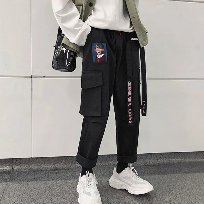 Hip Hop Harajuku Women's Cargo Pants Plus Size Patchwork Lace-up Straight Sweatpants Female Streetwear Sports Trousers