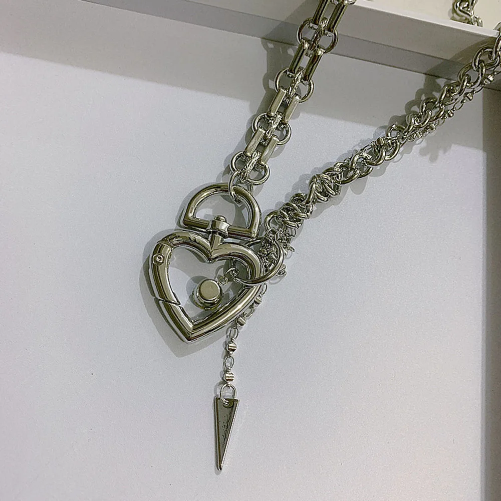

Heart Shape Chain Necklace Gothic Girl Fashion Accessories Choker Romantic Sweet Silver Color Goth Chic Necklaces 2021