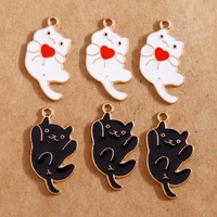 10pcs 1630mm enamel heart puss charms for jewelry making earrings necklaces pendants charms for bracelets diy findings