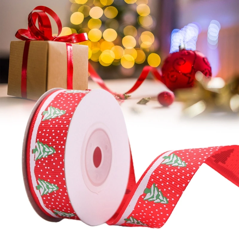 

10 Rolls 10 Yards 20mm Christmas Tree Snowflake Printing Red Grosgrain Ribbon for DIY Crafts Gift Wrapping Xmas Festival Party B