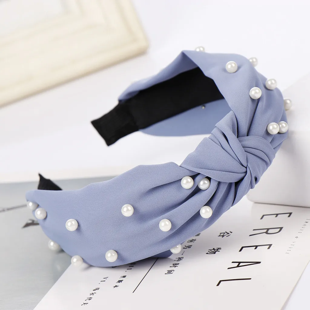 Повязка на голову женская с жемчугом модный обруч для волос бусинами и бантом