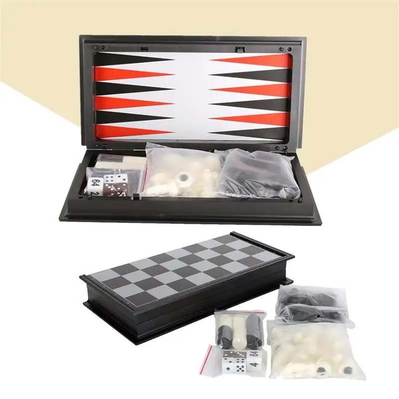 

3 IN 1 Wooden International Chess Set Wooden Chess Board Games Checkers Board Game Foldable Chessboard Backgammon For Kids Adult