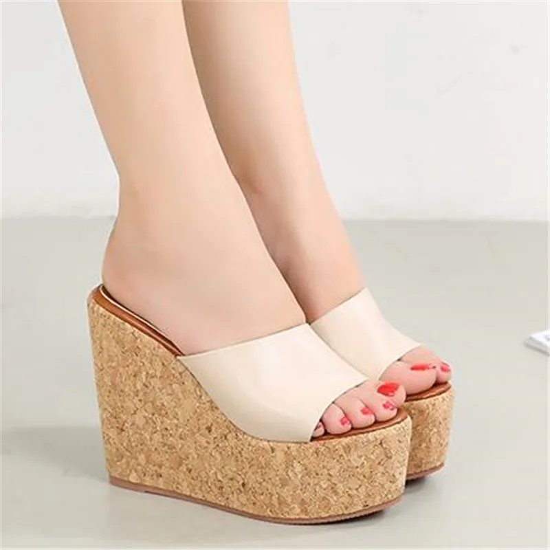 

2020 New Platform slippers women open toe wedges sandals ladies summer high heels casual shoes home outdoor fashion slides black