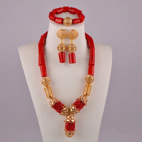 Африканские бусы Набор Ювелирных изделий натуральный коралл ожерелье Оранжевый Коралловый ювелирный набор для нигерийской свадьбы