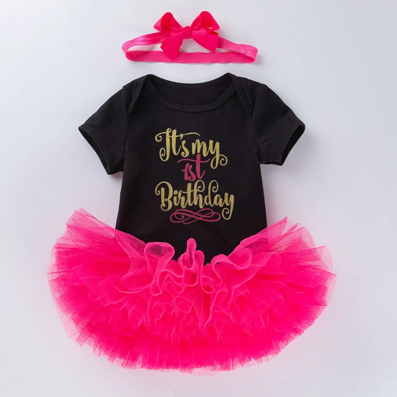 

My First Birthday Baby Sets 3PCS For New Born Party Outfit Short Sleeve Romper +Headbands+Tutu Skirt Girl Gifts