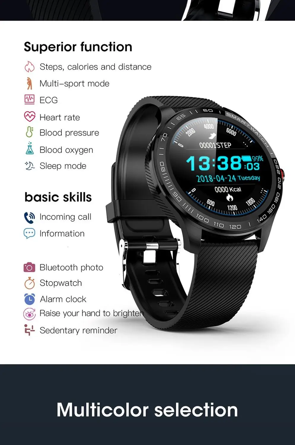 Смарт часы L9 ЭКГ пульсометр напоминание о звонках полный сенсорный смарт IP68