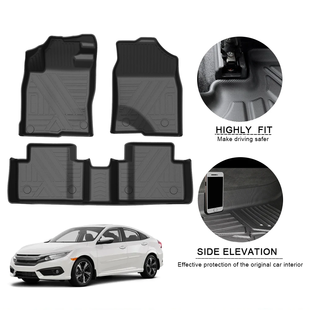 

Автомобильные коврики из ТПЭ для Honda Civic 2012-2020, резиновый автомобильный напольный коврик на заказ, защитные коврики для любой погоды (для вож...