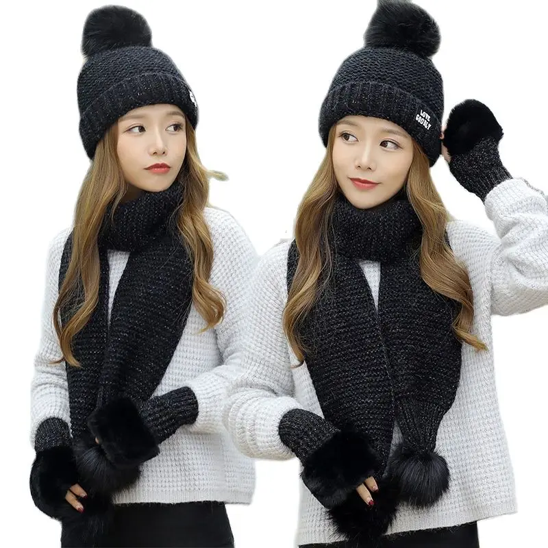 Модный женский комплект из шапки воротника и перчаток женские вязаные шерстяные