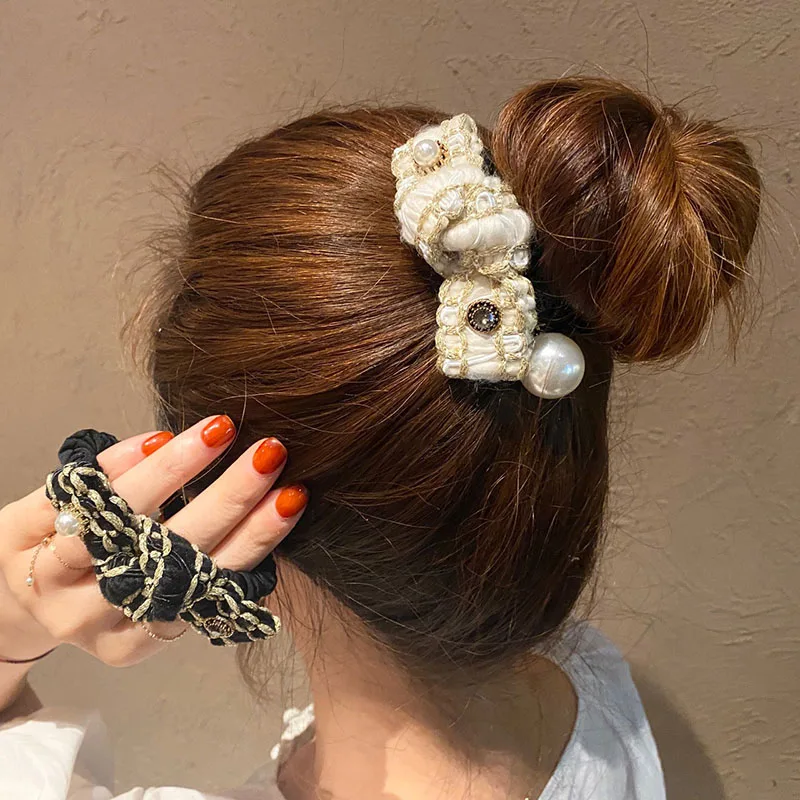 

Luxury Bowknot Pearl Ornament Elastic Hair Bands for Women Ponytail Holder Scrunchie Elastic Hairband Hair Accessories for Girls