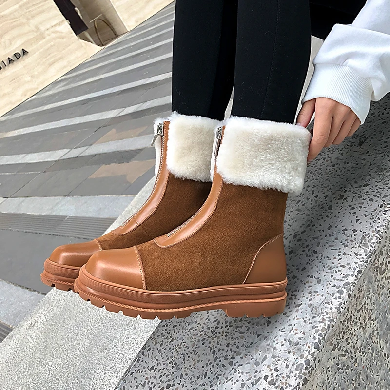 

Women Ankle Boots Cowhide Upper Shoes Winter Ladies Boots Zipper Short Boots Snow Boots Platform Boots 2020 Winter Boots Women