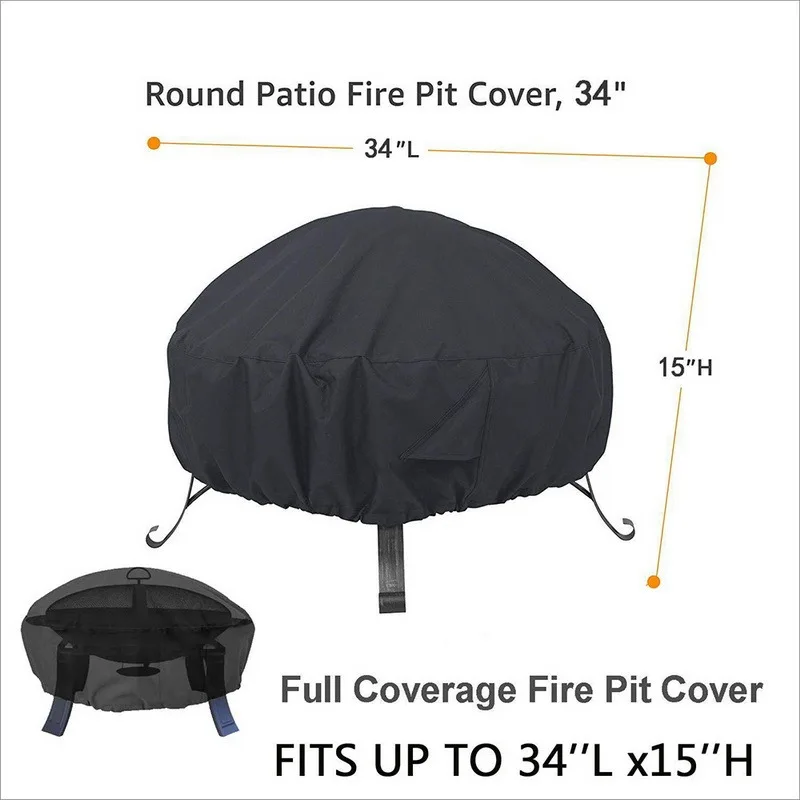 

2021 New Round Polyester Patio Easy Clean Outdoor Waterproof Protective Garden Black Fire Pit Cover BBQ Cooking Anti Dust #15 L
