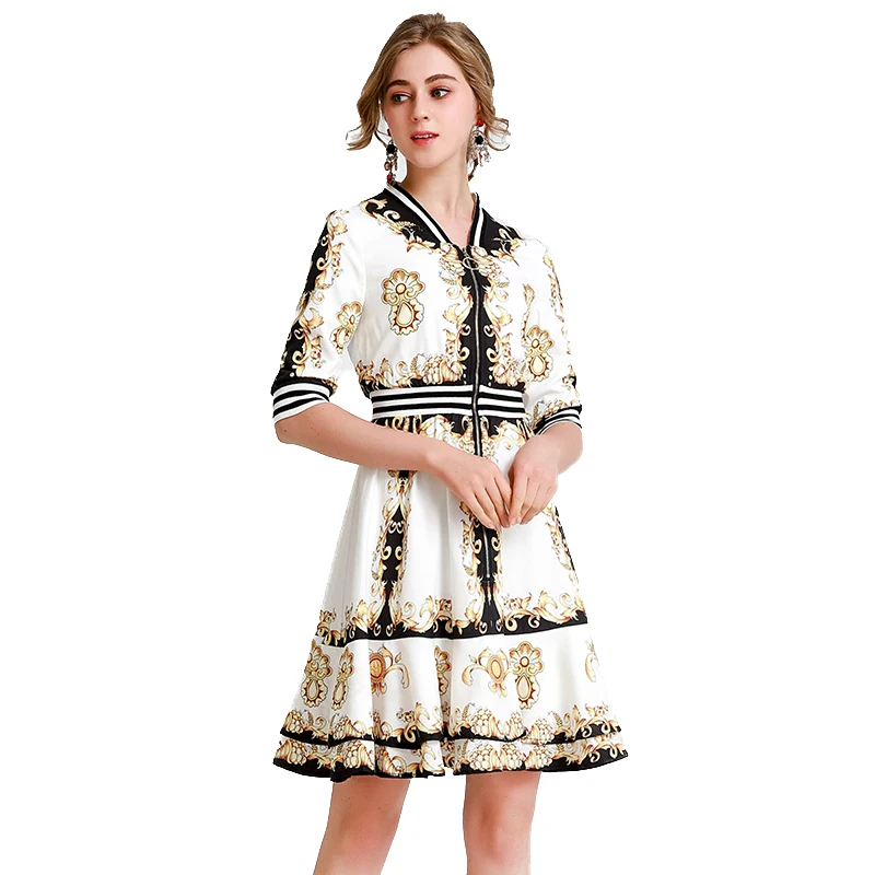 AELESEEN винтажное Золотое подиумное платье с принтом для подиума женское