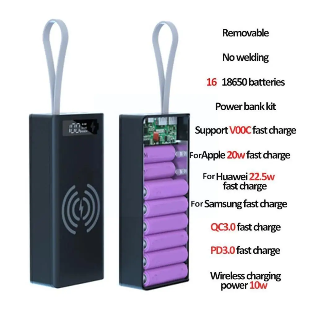 16*18650 Pd Qc3.0 Usb 10w Welding Free Battery Storage Charging Wireless Box Fast Holder Bank Power Diy 18 W7x9 |