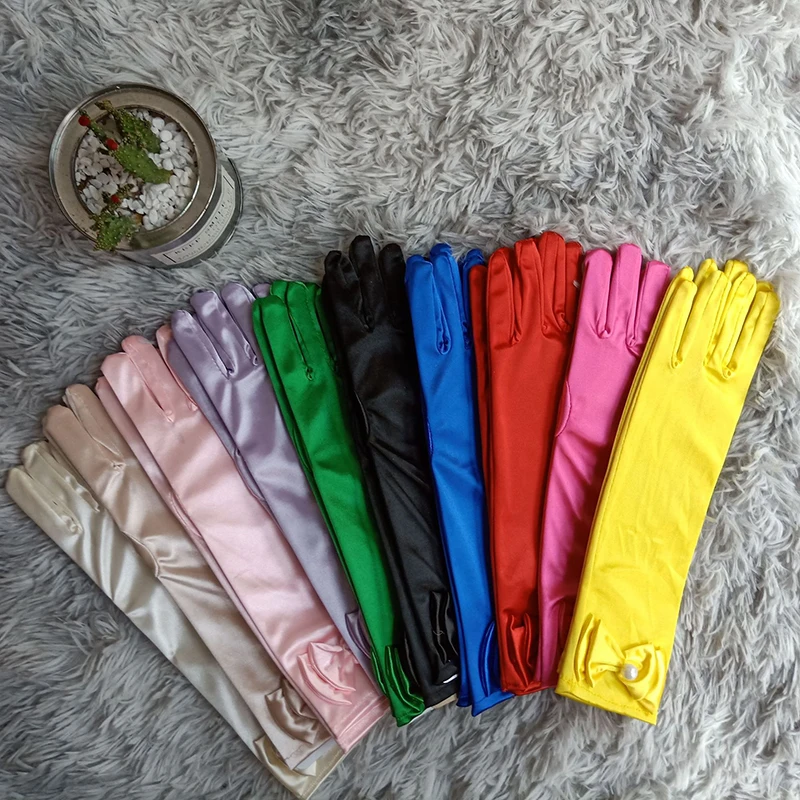 

Hot Long Gloves for Elsa Girls Princess Gloves Girls Wedding Dress Glove with Bow Costume Accessories Satin Gloves Birthday Gift