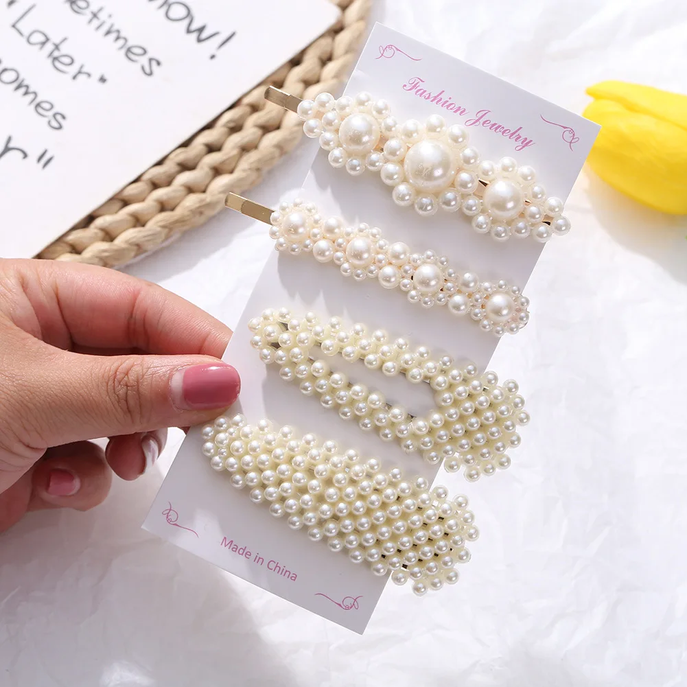 Модные металлические жемчужные заколки для волос украшения женщин Цветочные