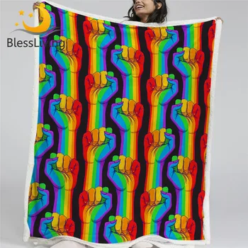 BlessLiving Fist Sherpa Fleece Blanket Rainbow Throw Blanket Striped Koce Realistic Style Plush Blanket Colorful Fluffy Blanket 1
