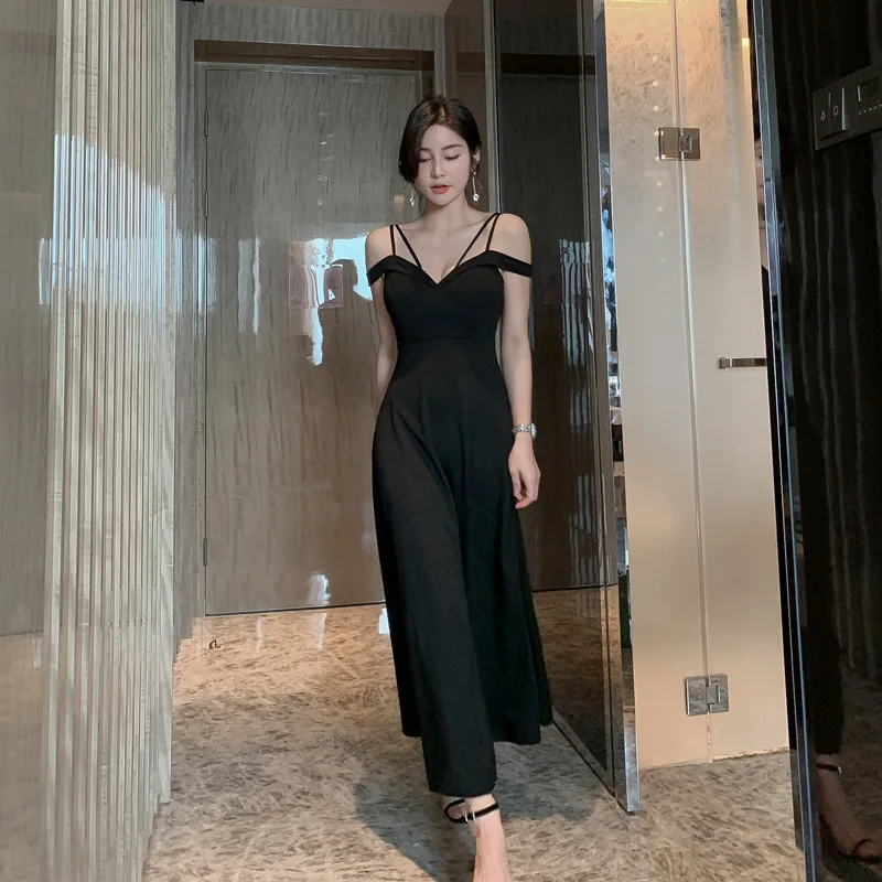 

2019 summer new women's temperament strapless strap dress backless long dress party banquet host woman tide robes