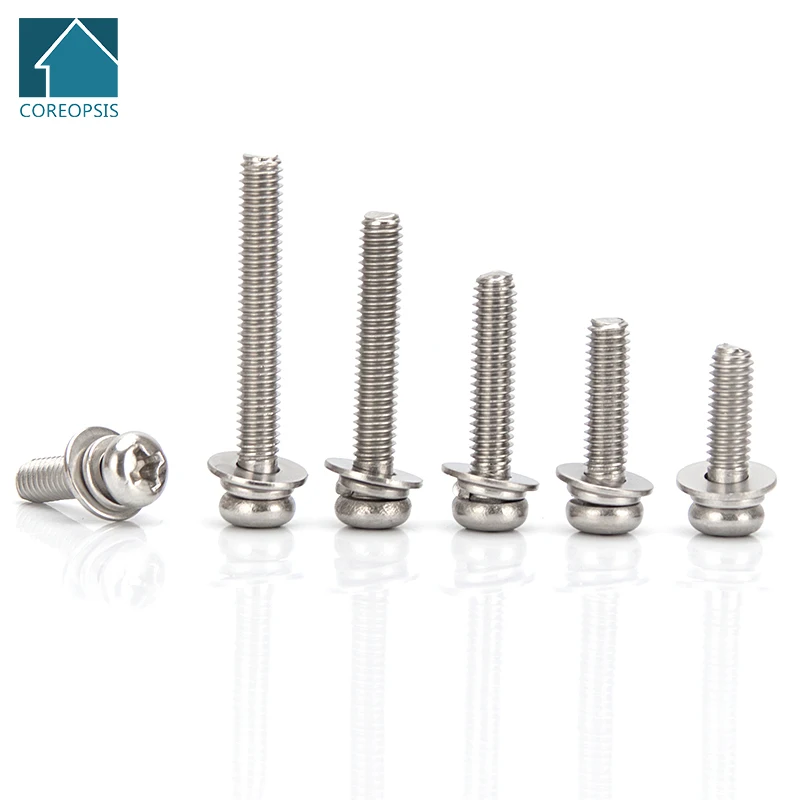 

Cross Recessed Phillips Pan Head Screw with Washer Stainless Steel M2 M2.5 M3 M4 M5 M6 M8 M10 Combination Machine Screws Bolts