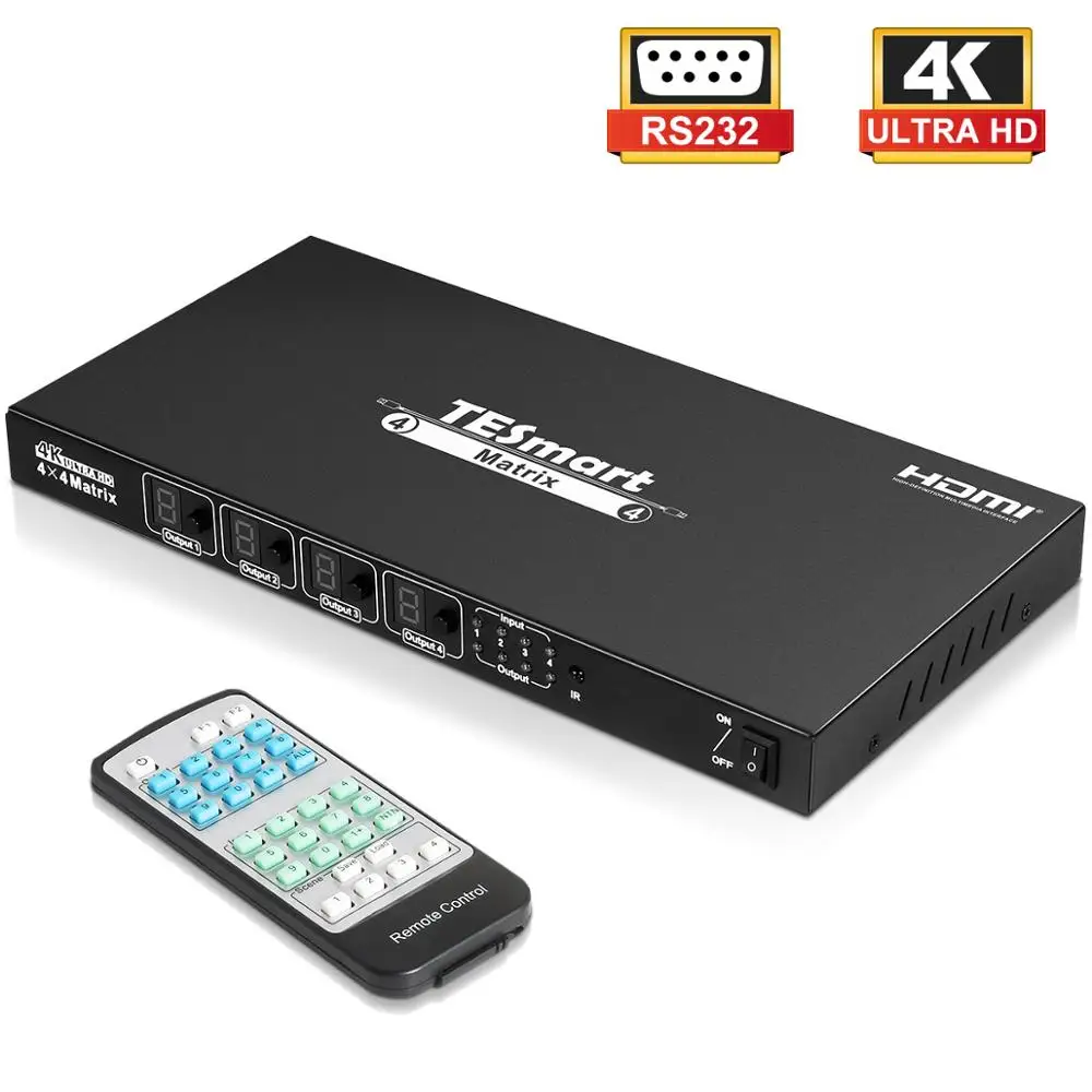 TESmart 4x4 HDMI Splitter Switch Matrix Support 4K@30Hz EDID RS232 IR Control .Without HDCP