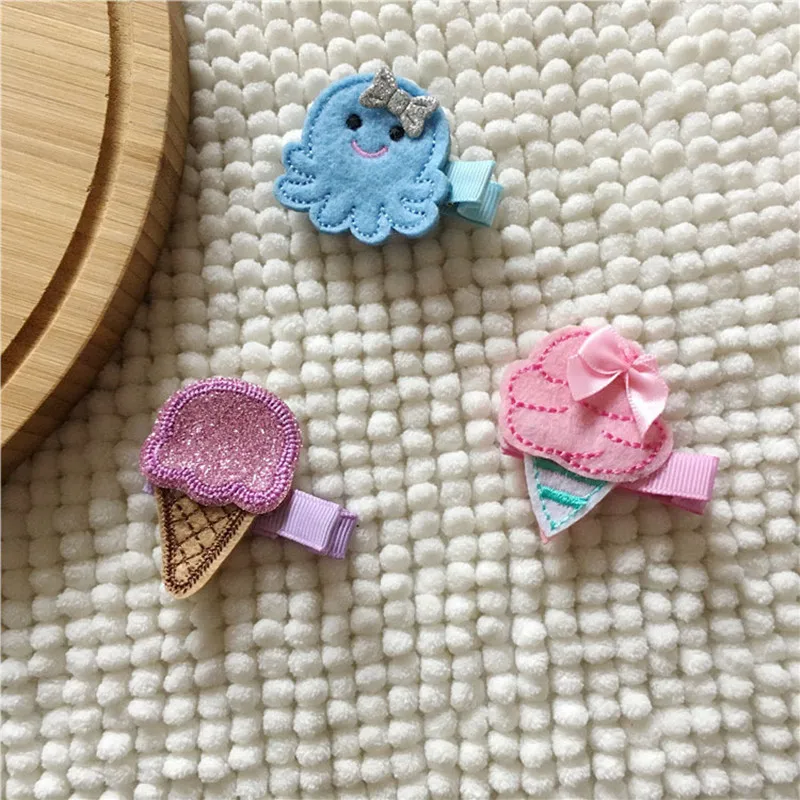 Розничная продажа 3в1 модные милые фетровые заколки для волос мороженое Твердые