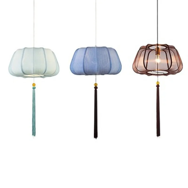 Китайский Стиль Винтаж подвесной светильник с ткань Фонари лампа Светодиодная