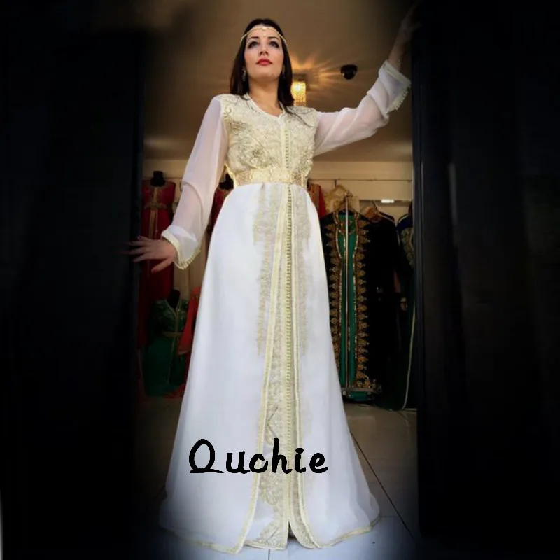 

Ivory Chiffon Moroccan Kaftan Mother of the Bride Dresses Appliques Vintage Evening Party Vestido de Renda Groom Mother Suits