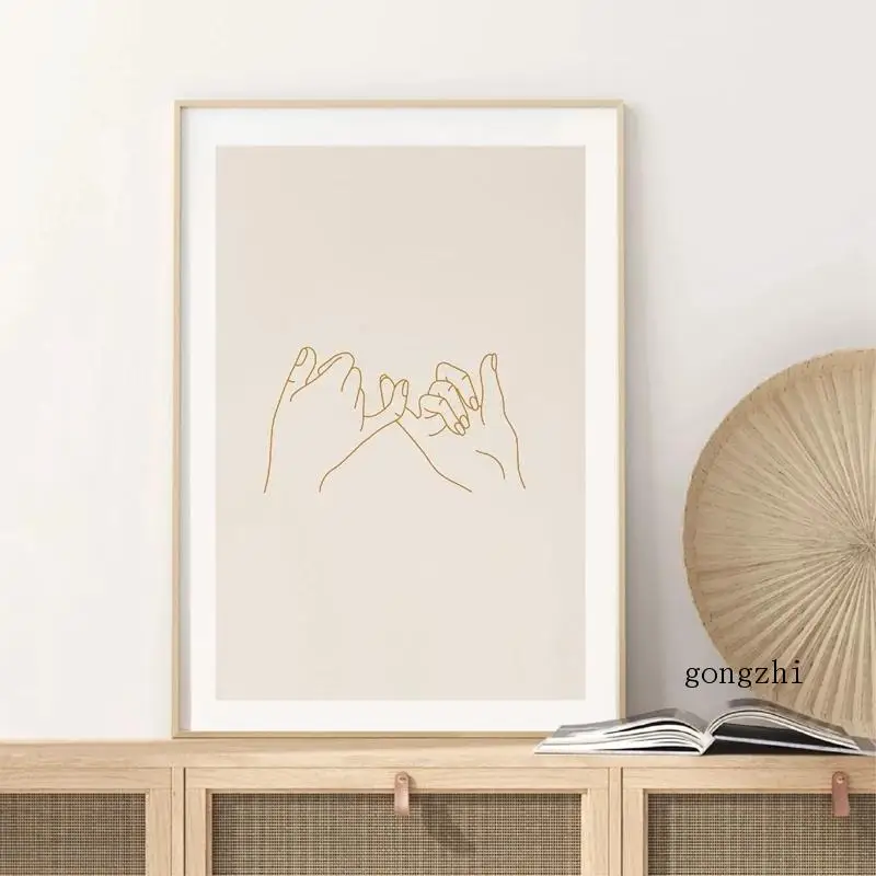 

Pull Hook Gesture Line Drawing Poster Pinky Promise Canvas Painting and Prints Couple Love Wall Art Pictures Bedroom Home Decor