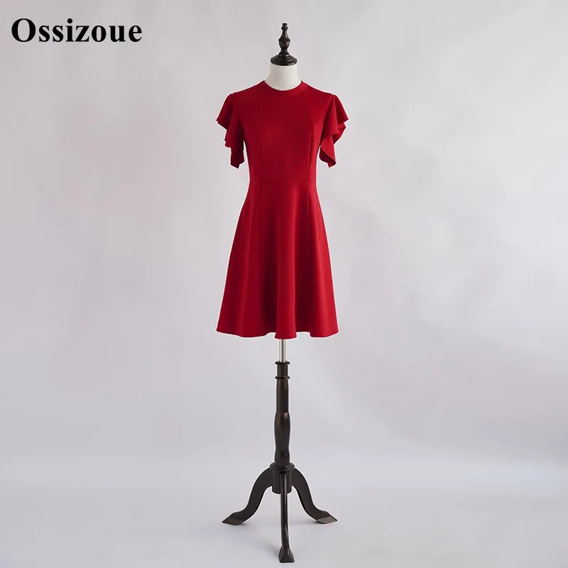 

Бордовое короткое платье с круглым вырезом для встречи выпускников расклешенные рукава бежевое/красное/черное горячее платье для выпускно...