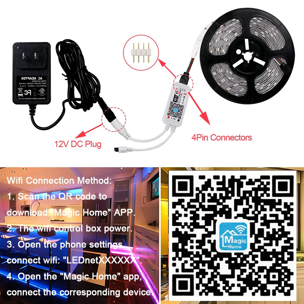 WiFi беспроводной светодиодный смарт-контроллер для 2835 5050 Светодиодный светильник полоски бесплатное приложение работает с системой Android и IOS мобильный телефон