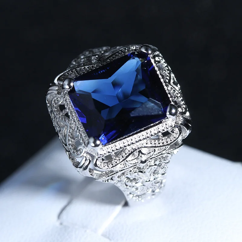 

Carofeez Female Blue Rhinestones Zircon Ring Luxury Fashion Wedding Rings Engagement Rings Party Vintage Gift