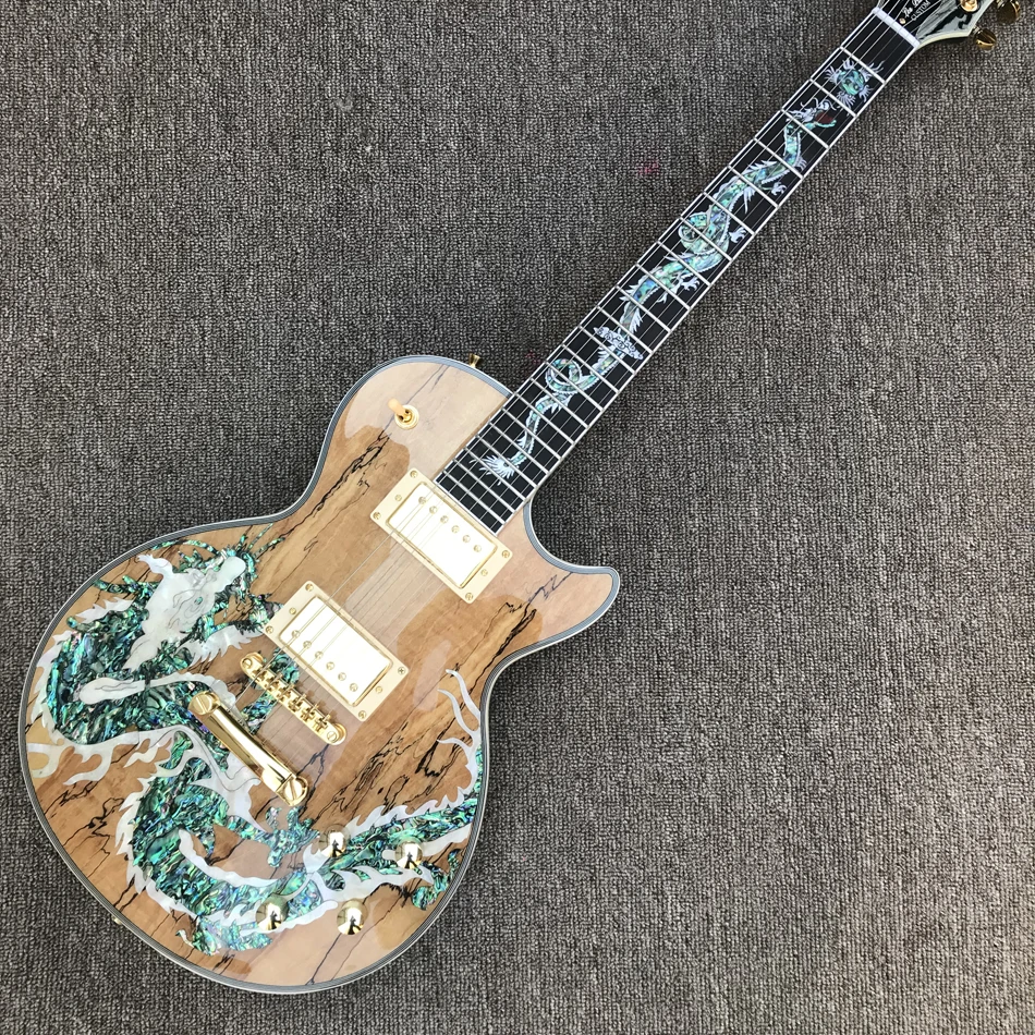 

Electric guitar, Dragon abalone inlaid rosewood fingerboard, Dragon abalone inlaid decaying wood electric guitar, Free shipping