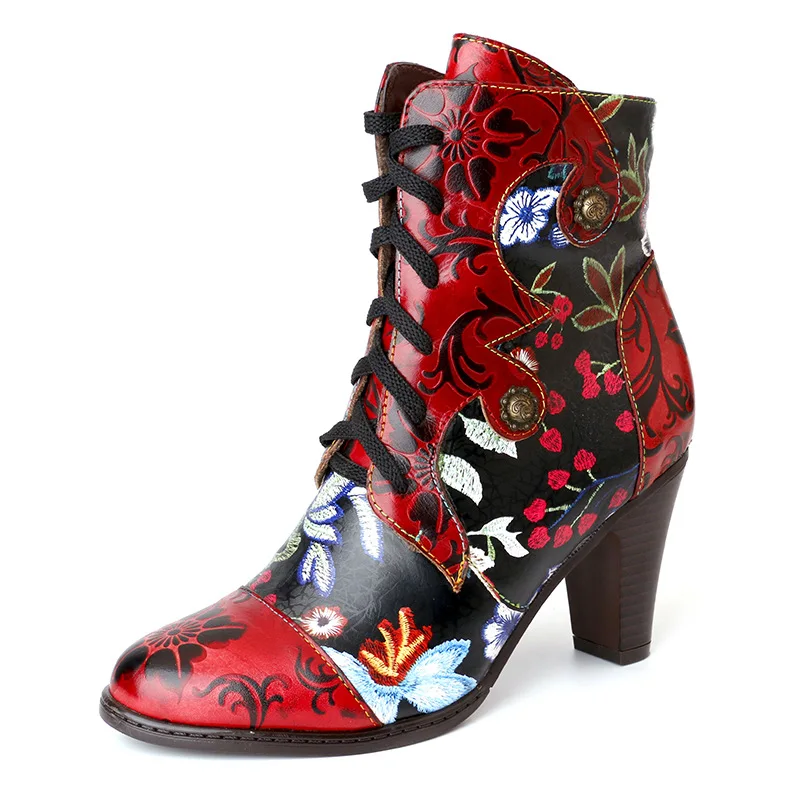 

Pointed high heels women's 2020 new national leather hand embossed high tube women's Boots