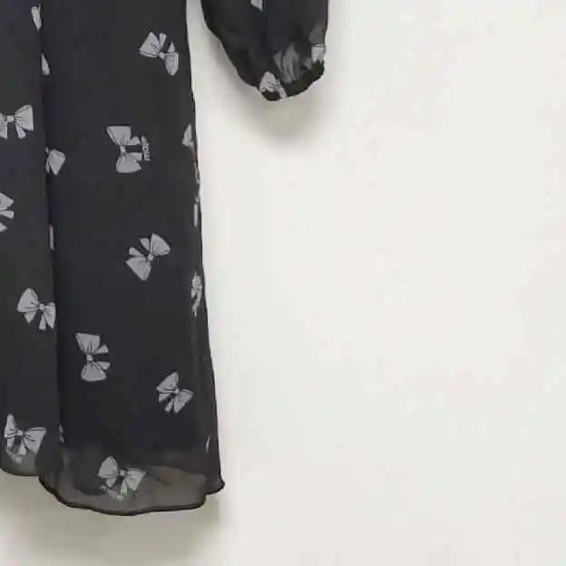 

Women Dress 2021 Autumn New Bow Dress V-neck Long-sleeved Printed Mini Dress
