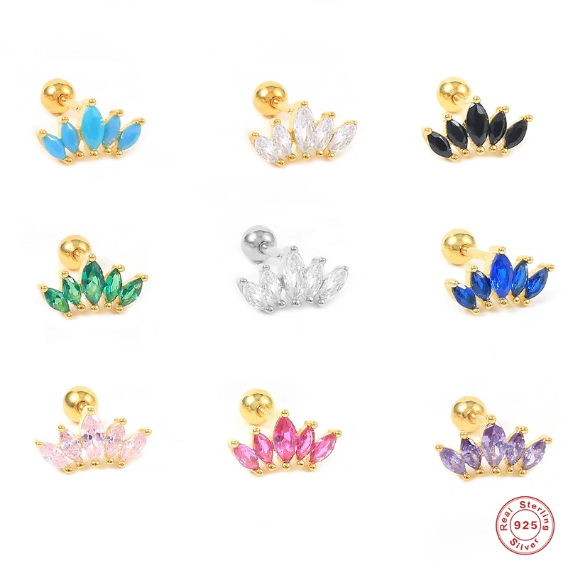 

ROMAD 925 стерлингового серебра Цветной Овальный Циркон Корона Форма, серьги со шпилькой, для женщин, радужной расцветки с украшением в виде кри...