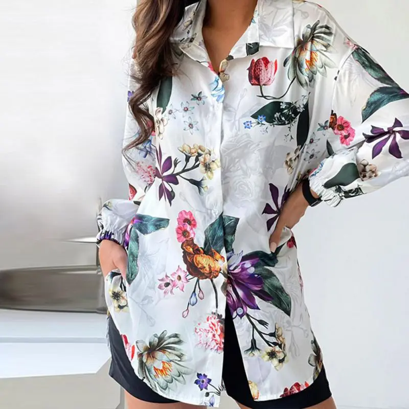 

Floral Print Blouses For Women Autumn Casual Long Sleeve Loose Ladies Tops Button Blouse Shirts Blusas