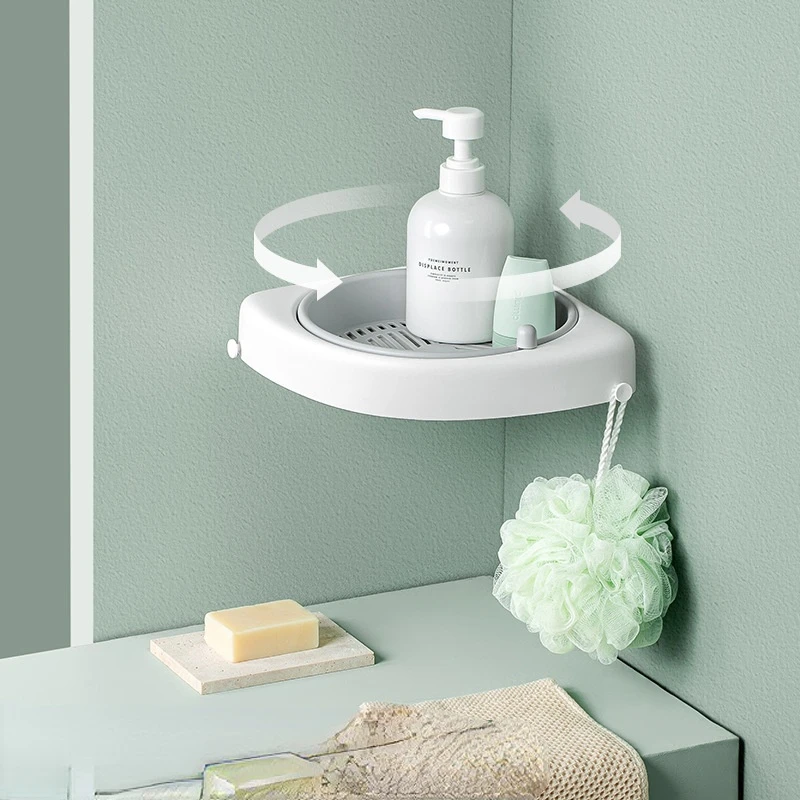 

Bathroom Organizer Household Non Perforated Rotary Bathroom Rack Kitchen Toilet Wall Storage Rack Wall Shelf Wholesale