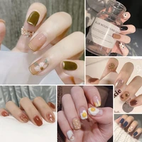 24pcs short length fake nail piece flowerelkmountain pattern french false nail french tips butterfly manicure nails z1421