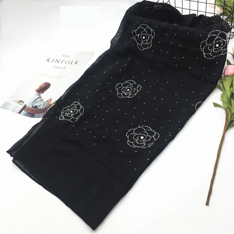 Женский мусульманский мягкий хлопковый хиджаб шарф блестящие Блестящие Блестки