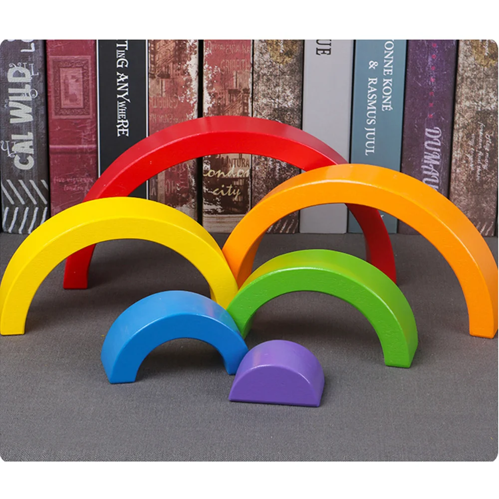 

6 шт., детский Деревянный конструктор «Радуга»