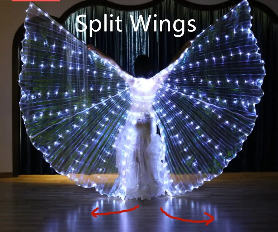 Women White Costume Angel LED Isis Wing With Sticks Golden Colorful Bellydance Accessory 360 Open Free Shipping | Тематическая