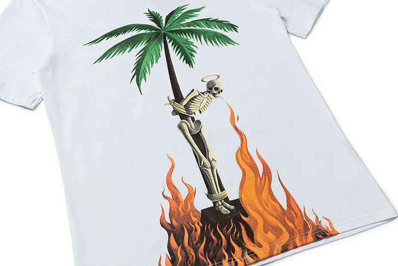 

Palm Angels flame skull coconut tree print wild couple short-sleeved T-shirt men