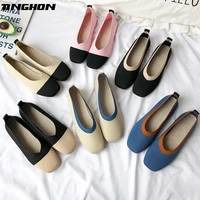 tinghon women slip on flat loafers square toe shallow ballet flats shoes knitting casual flat shoes ballerina flats 6colors