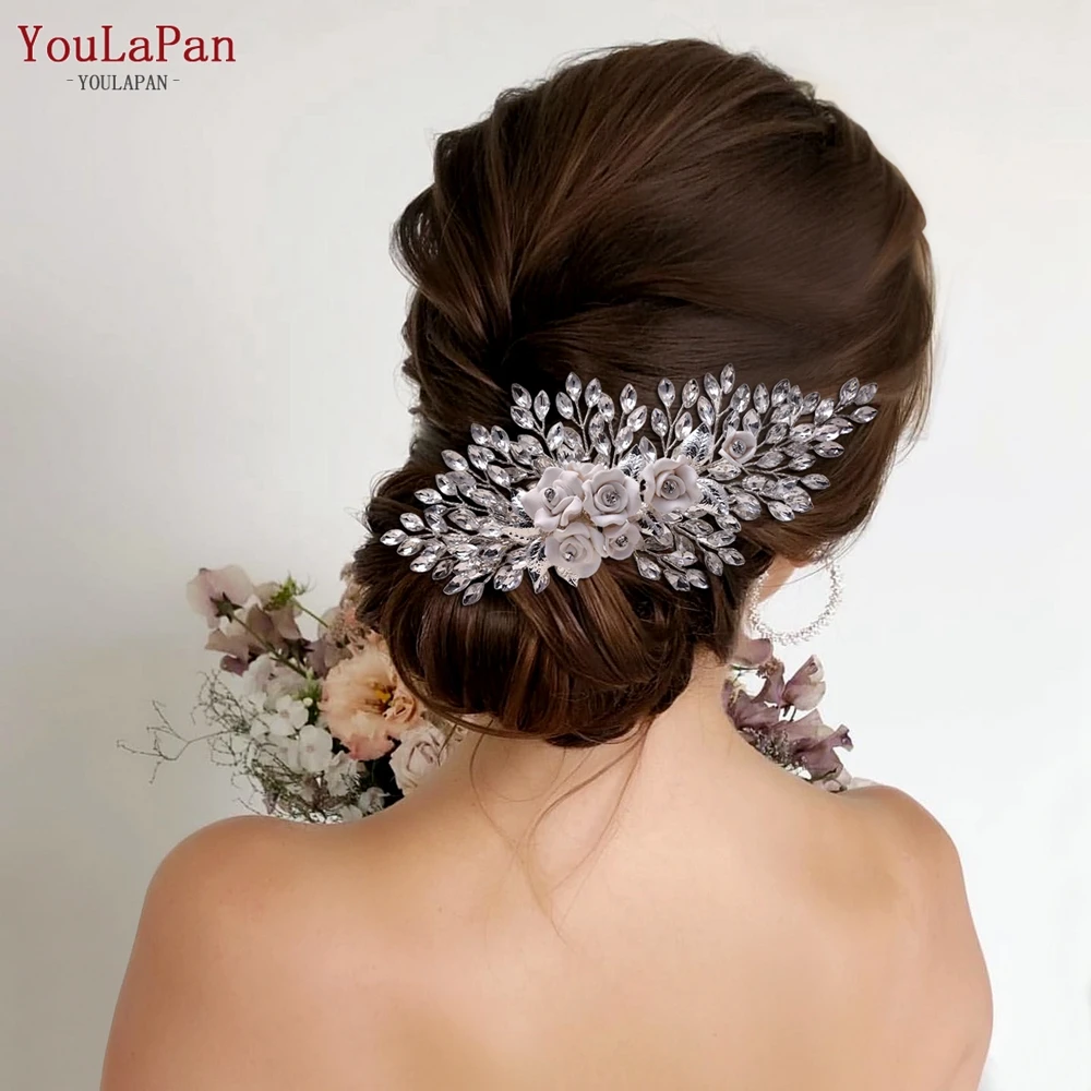 

YouLaPan HP319 Flower Combs Silver Headpiece Wedding Bridal Hair Accessories Headband Rhinestones Hair Comb Wedding Party
